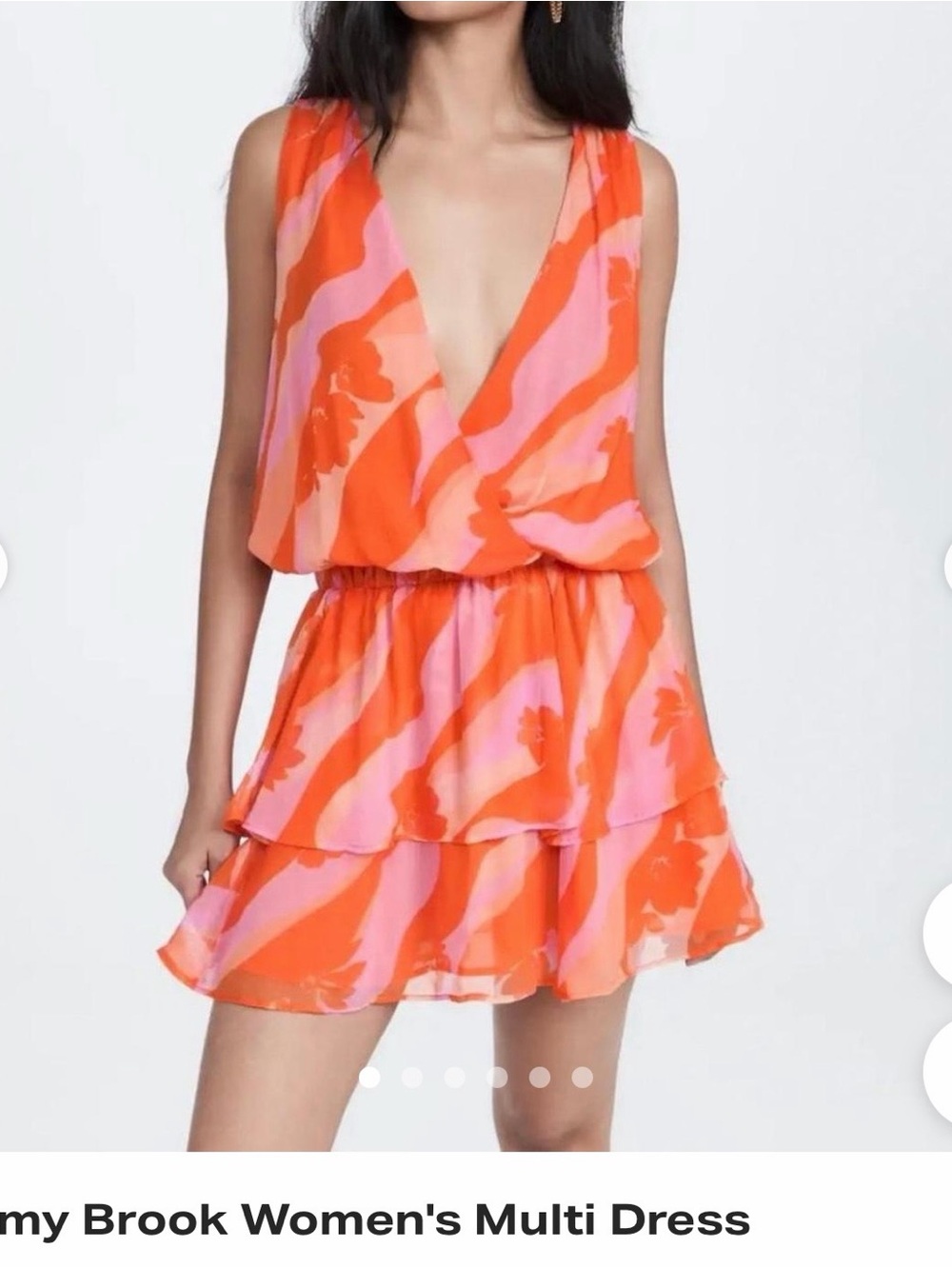 Ramy Brook Orange & Pink V-Neck Tiered Mini Dress